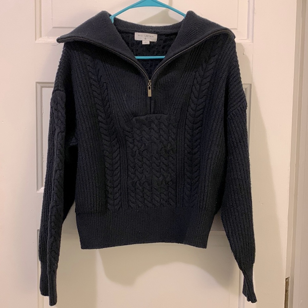 Nili Lotan x Target Quarter Zip Cable Knit Pullover Sweater